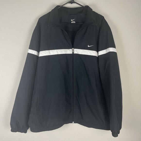 Nike Black Lightweight Track Windbreaker Jacket White Stripe Size XXL - Picture 1 of 7